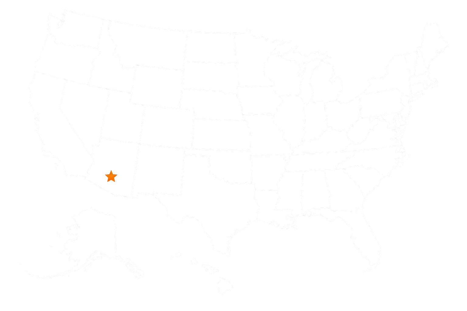 United States service map with Iron Falcon headquarters marked in Mesa, Arizona